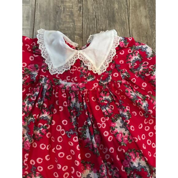 Vintage Mousefeathers Red Floral Print Short Sleeves Collared  Dress Size 12M - Picture 6 of 8